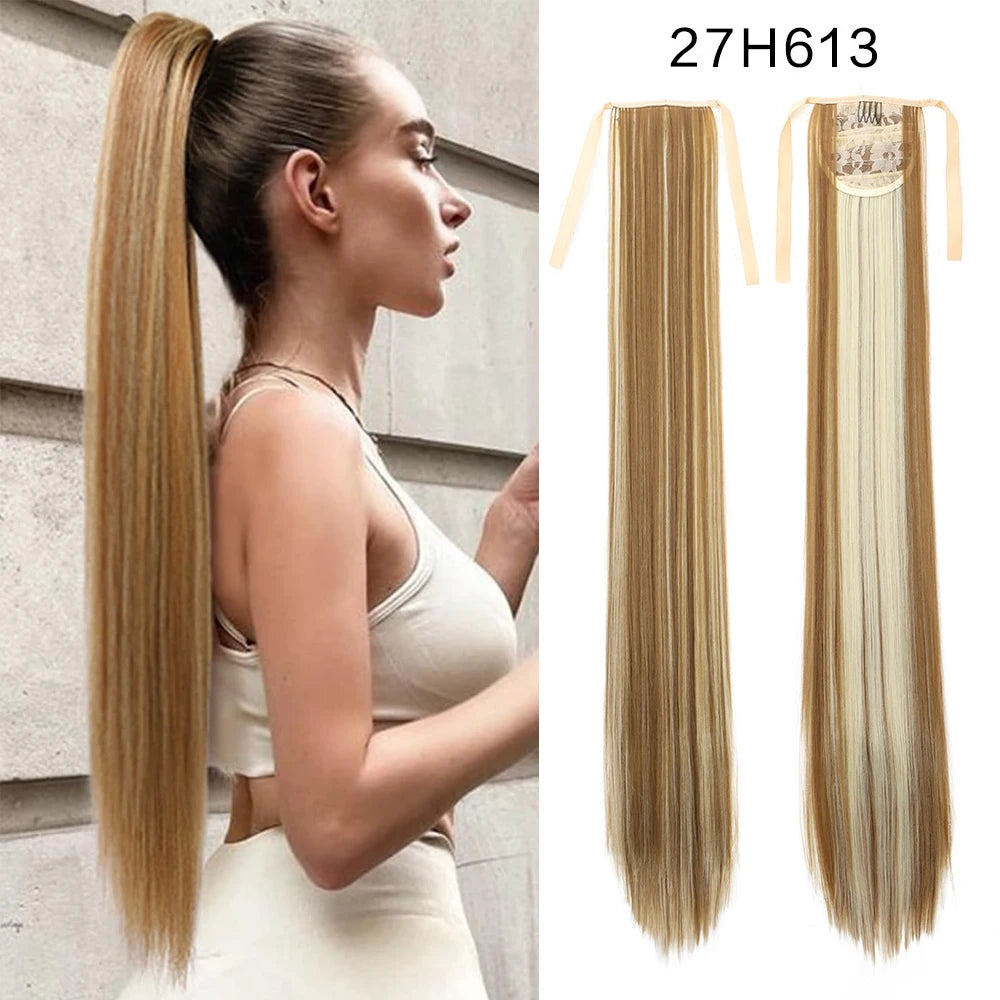 Women's Synthetic Wig (18inch-34inch) Long Straight Hair with a Ponytail Wrap and Clip Style Hair Accessory