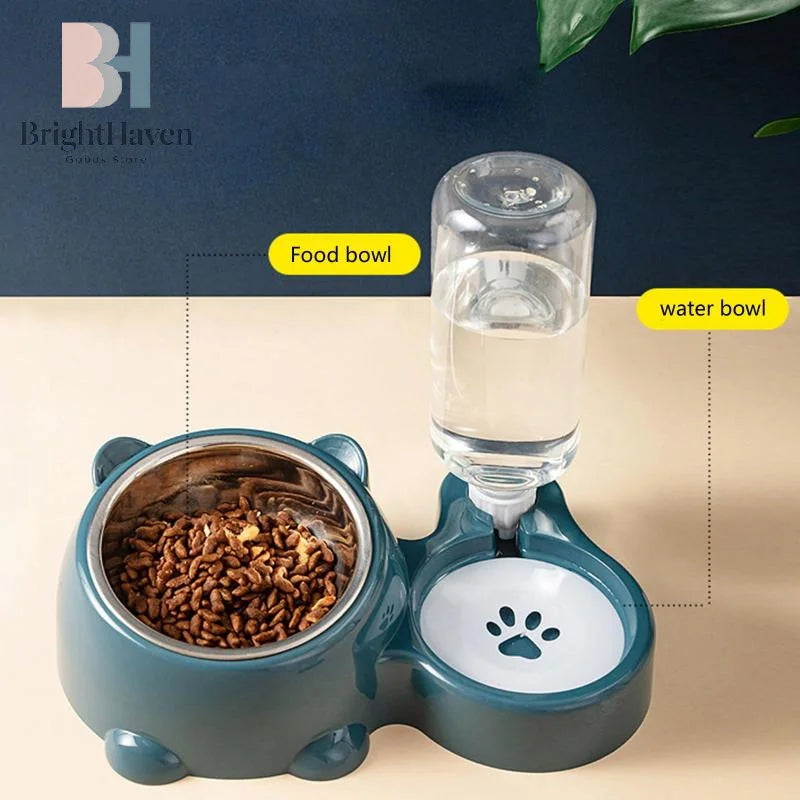 2 In 1 Pet Feeding Bowl Set With Automatic Water Dispenser Non Slip Base For Small Dogs Cats Indoor Daily Feeding Use B.H