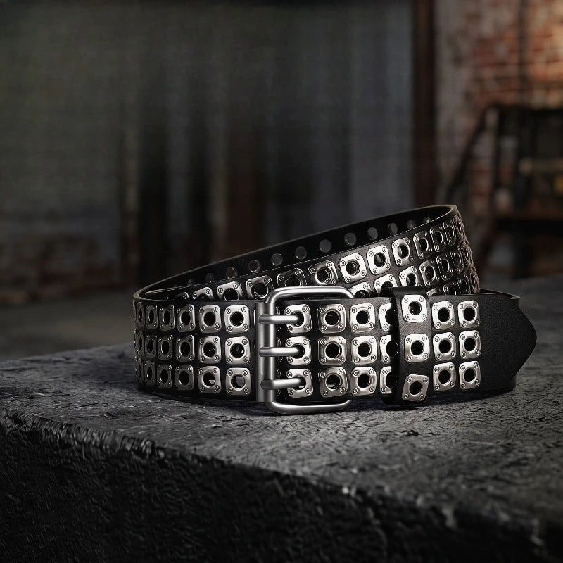New Women Belt  Fashion Square Beads, Willow Nails, Three Exhaust Eyes, Punk Street Cool, Personalized Men's and Women's Belts