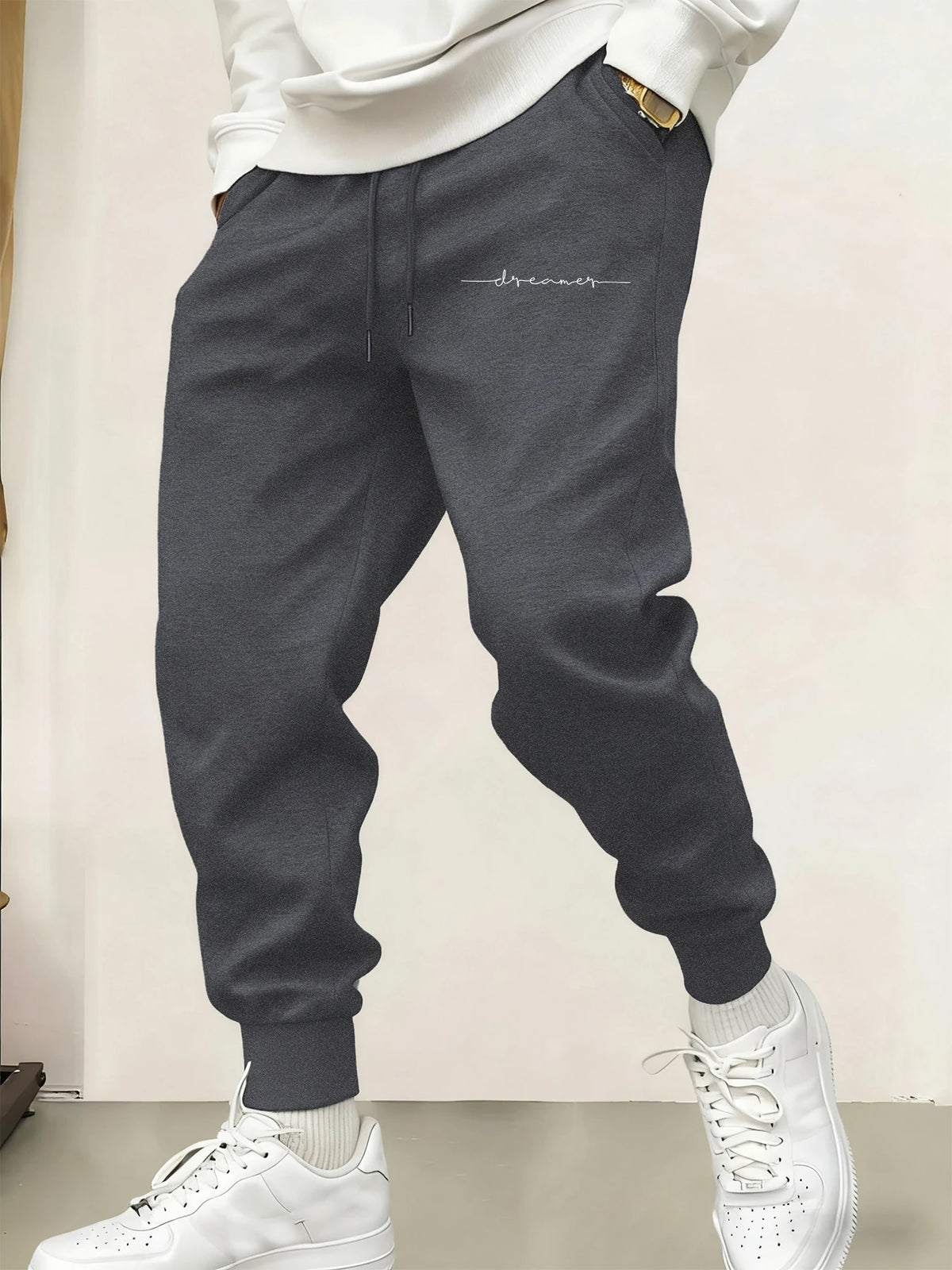 Cursive Fonts Creativity Prints Man'S Casual Long Pants Drawstring Sports Pant Warm Joggers Sweatpants Fleece 10 Colors Trousers