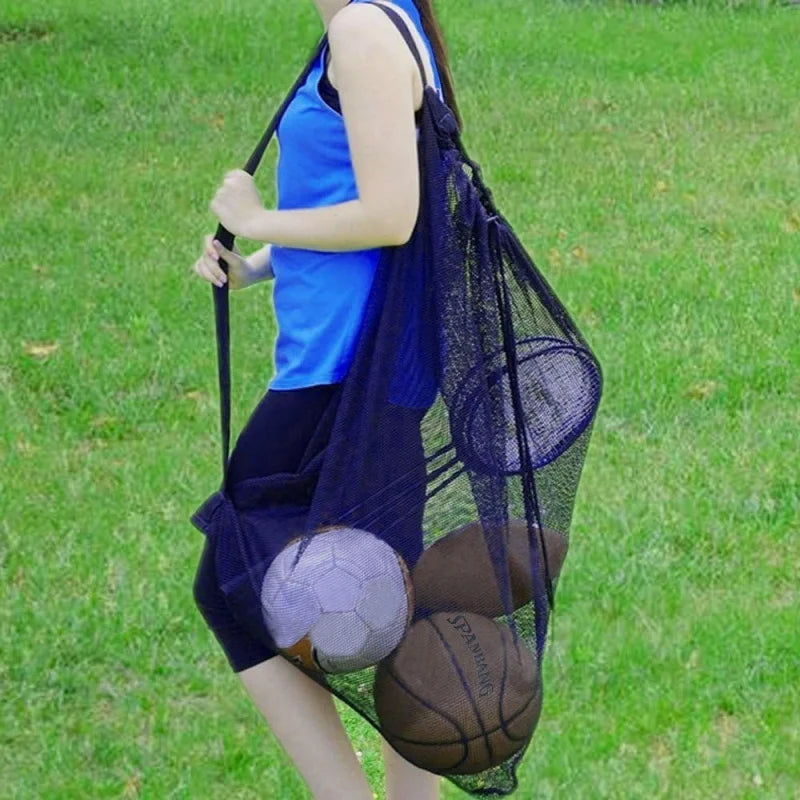 Heavy Duty Mesh Ball Bag Large Drawstring Sports Equipment Storage Bag With Shoulder Strap For Basketball Soccer Volleyball