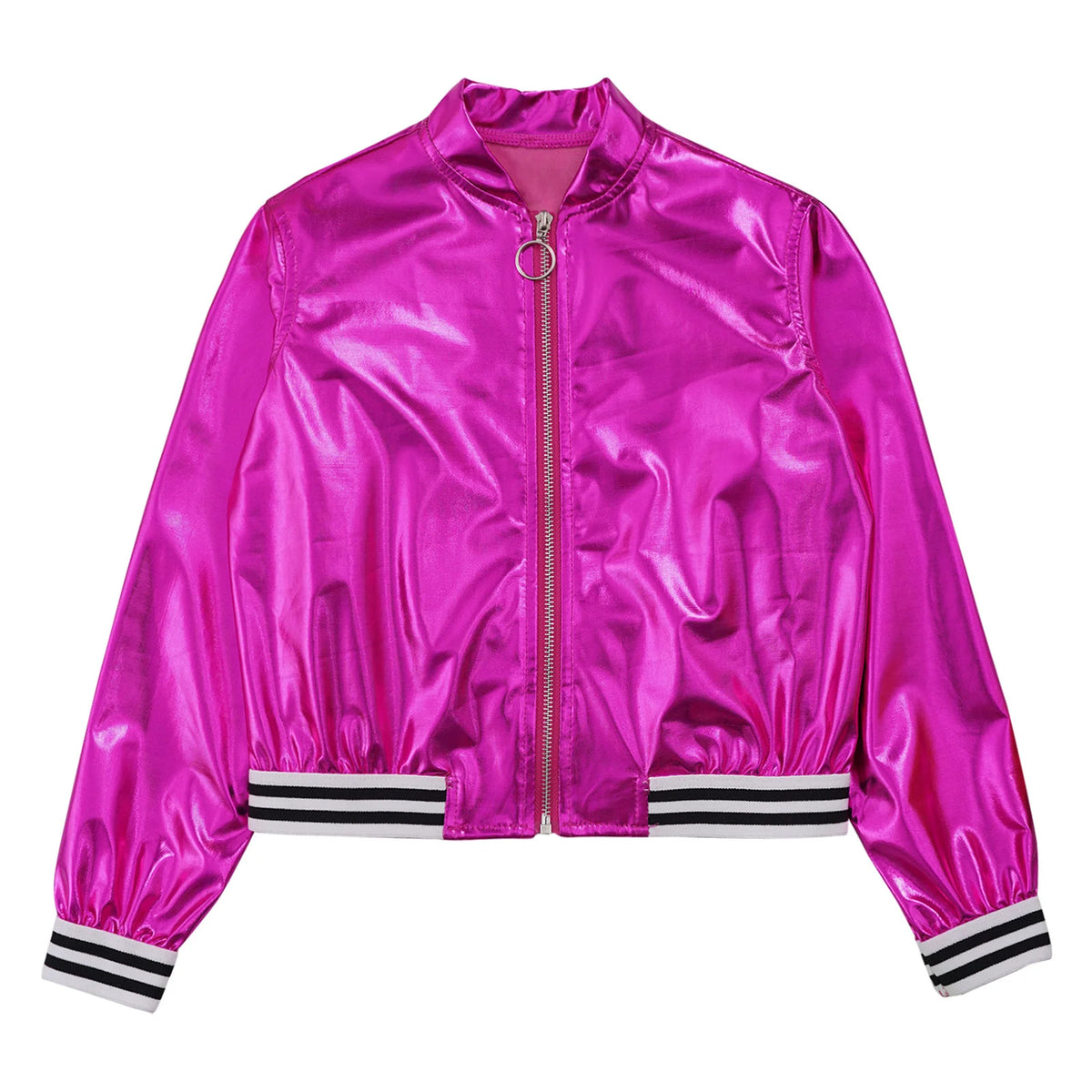 Kids Girls Hip-hop Jazz Street Dance Coat Long Sleeve Shiny Bronzing Cloth Baseball Jacket Bomber Outerwear Streetwear Dancewear