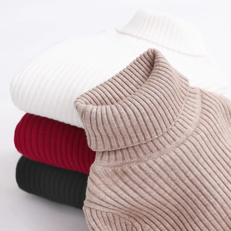 Knitted Bottoming Sweater Autumn Boys Girls Turtleneck Warm Knitwear Kids Casual Pullover Spring Children Clothes 2-12 Years