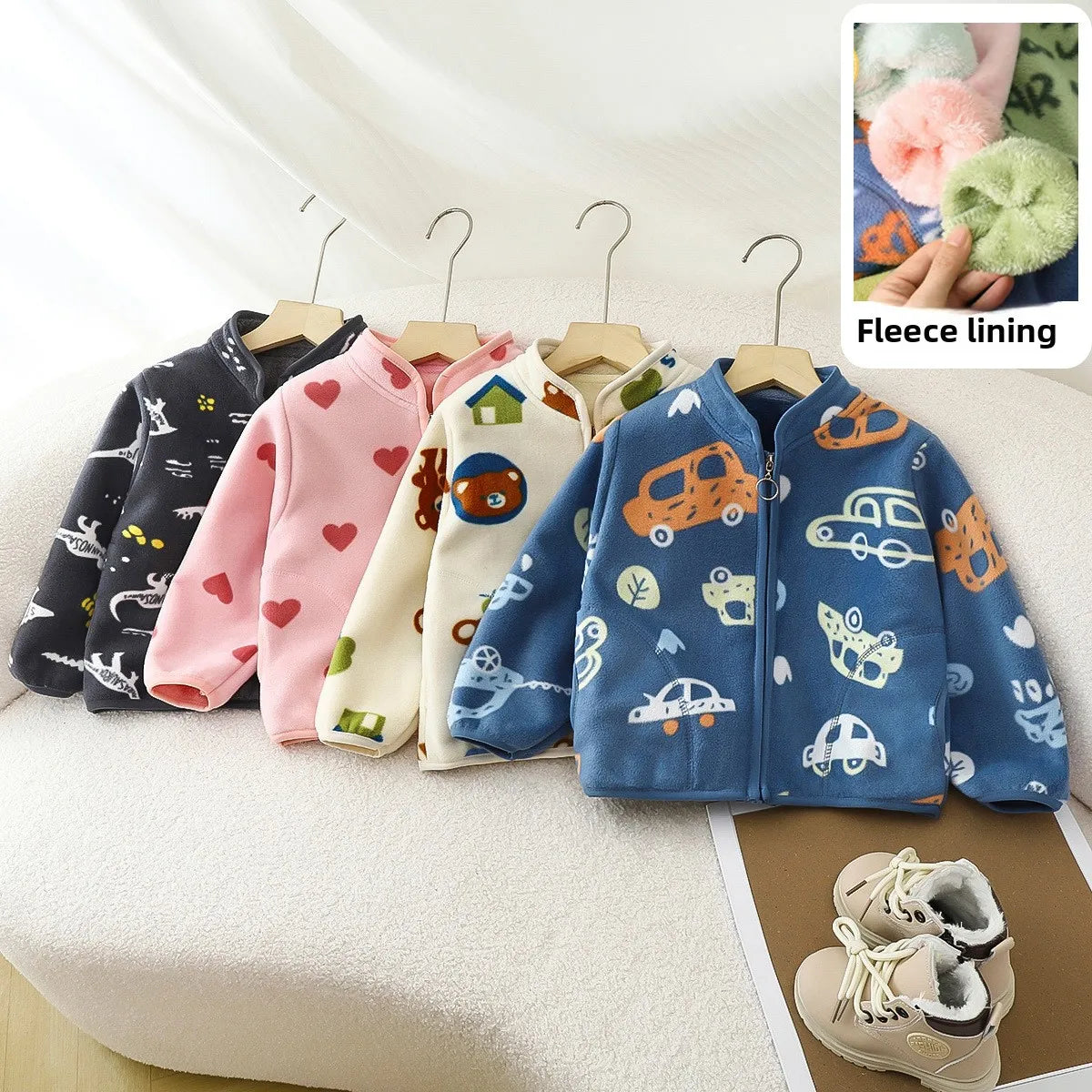 Kids Jackets Boys Winter Coat Animal Cartoon Print Fleece Warm Outwear Kids Coats Children's Jackets Zipper Kids Winter Clothes