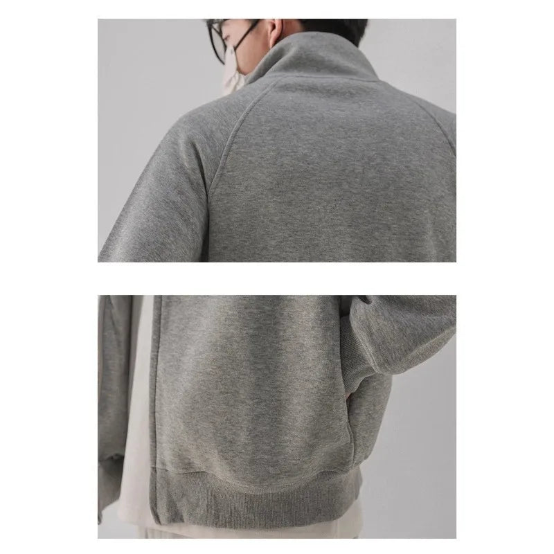 Solid Color Stand Collar Zipper New Sports Men's Loose Casual Versatile Jacket Cardigan Sweater