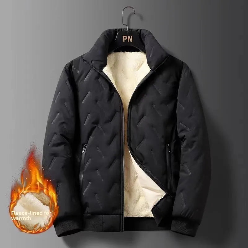 Men's down Cotton Jacket Long Sleeve Warmth Windproof Fleece Lined Autumn Winter Workwear Casual Loose Fit Youth Style