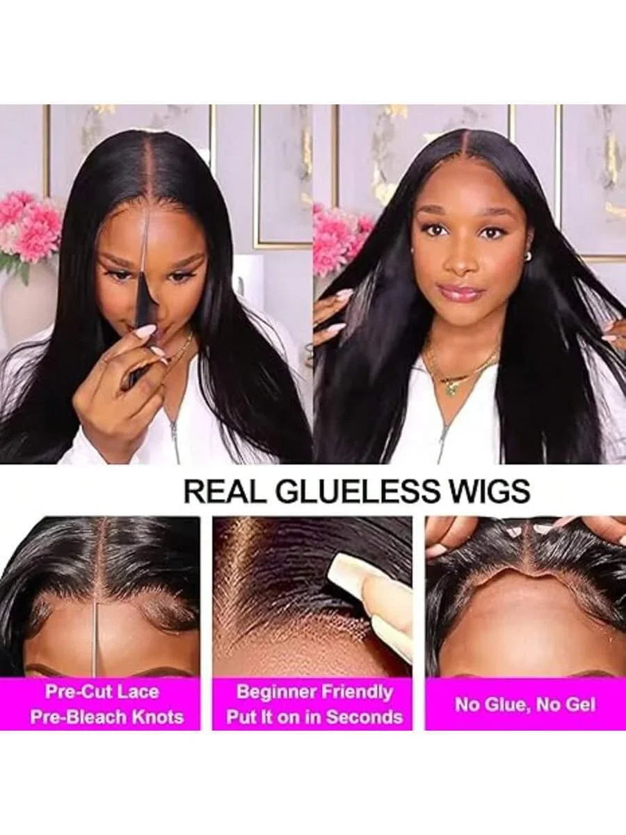 Wear And Go Glueless Straight Human Hair Wigs Pre Plucked Pre Cut Lace Front Wigs For Black Women