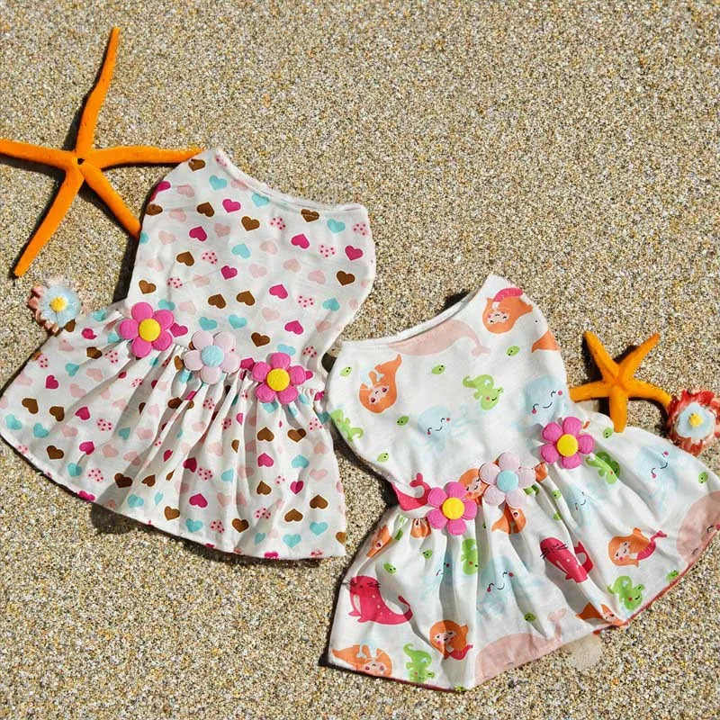 Cute Cartoon Pet Dress Spring Summer Puppy Clothes Dog Skirt Adorable Small Dog Clothing Chihuahua Yorkie Apparel Fashion Dress