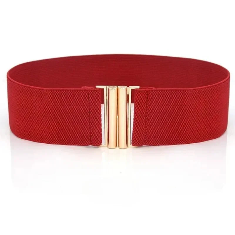 Women Elastic Band Wide Belts Simple Down Coat Waist Belt Female Black Strap Dress Decoration Accessories Metal Buckle Waistband
