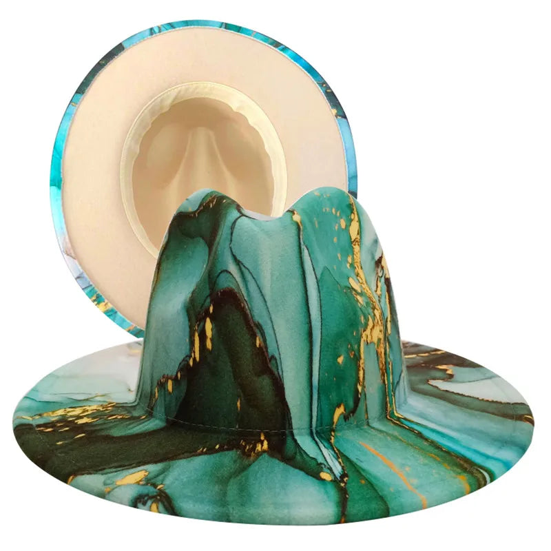Fedora hat Women's hat wide-brimmed hat Fedora hat autumn winter men retro fashion tie-dye felt jazz Panama hat wedding hat