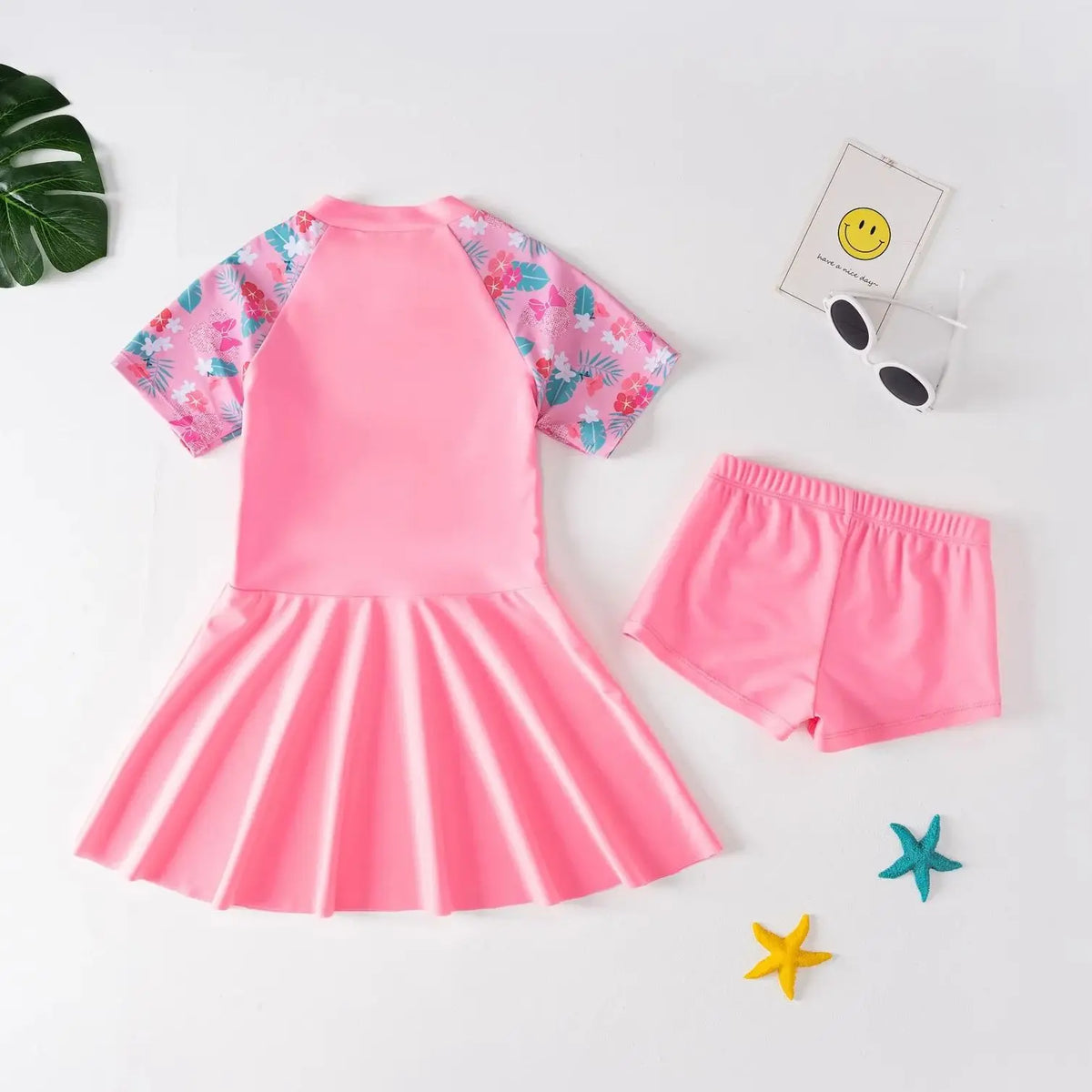 Children Swimsuit For Girls Separate Two-Piece Summer Floral Swimming Dress+Shorts Cute Baby Bathing Suit Toddler Kids Beachwear
