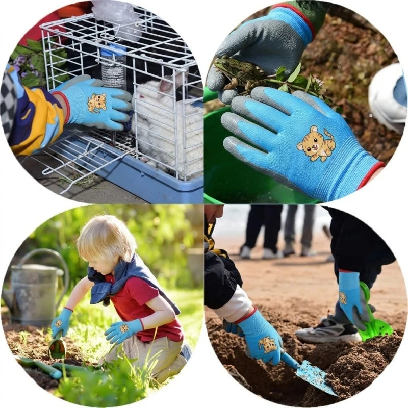 Kids Gardening Yard Work Gloves Children Grippy Rubber Coated Garden Safety Gloves for Toddlers Youth Girls Boys Outdoor Playing