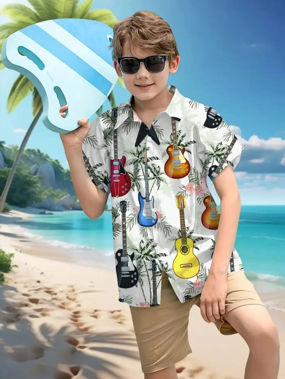 Kid's Boys Top Fashion Personality Print Pattern Stand-Up Collar Short Sleeved Shirt Summer Clothes for Children Boy's 3-9 Years