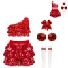 4-16 Kids Girls Cheerleading Performance Outfit Crop Top With Skirted Shorts Culottes Party Competition Dance Class Theme Party