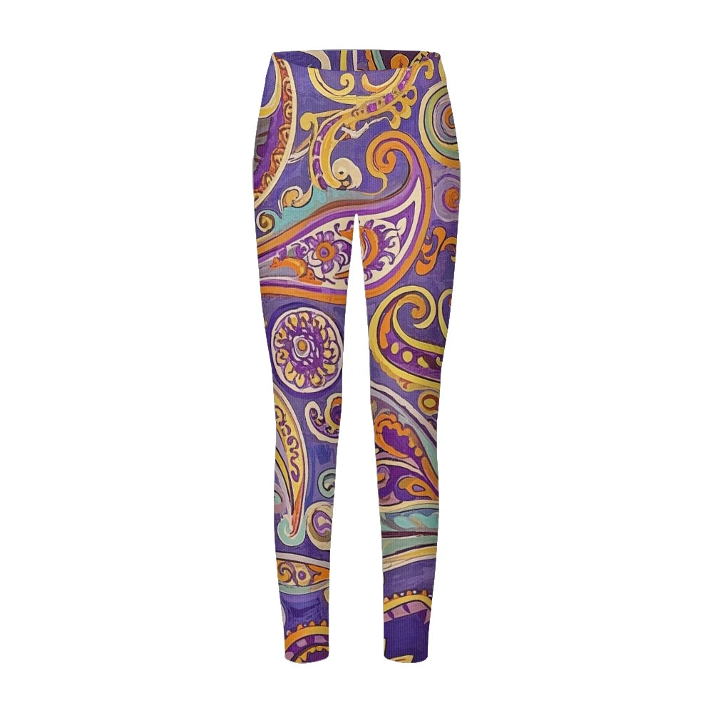 Women High-Waisted Vintage Paisley Print Sports Leggings Full Length Athletic Pants for Yoga Fitness and Casual Boho Chic Wear