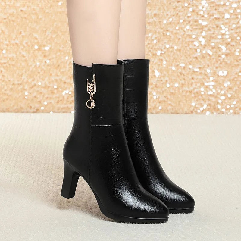 2026 Women Boots Waterproof Anti-Slip Women's Shoes High-heeled Fleece Lined Warm Fashion Boots Cold Resistant Breathable Winter