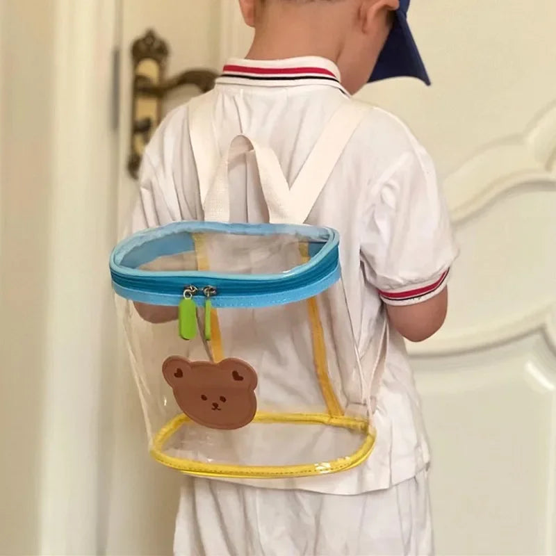 Cute Cartoon Bear Children's Mini Backpack Lovely Transparent Boys Kids Beach Shoulder Bags Casual Portable Baby Girls Handbags