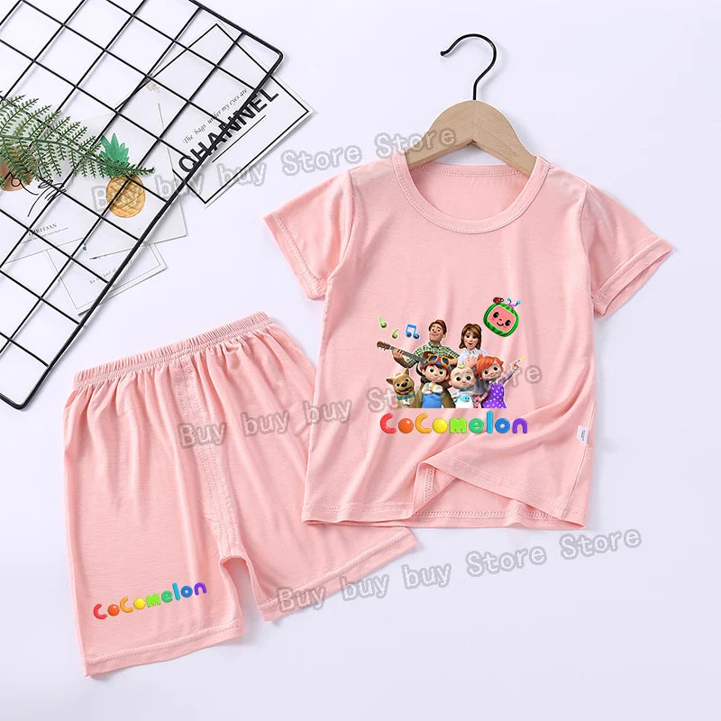 Cocomelons Pajamas Suit Kids Boys Girls Nighty Wears Cool Summer Loungewear Short Sleeve T-shirt Shorts 2pcs Soft Birthday Gift