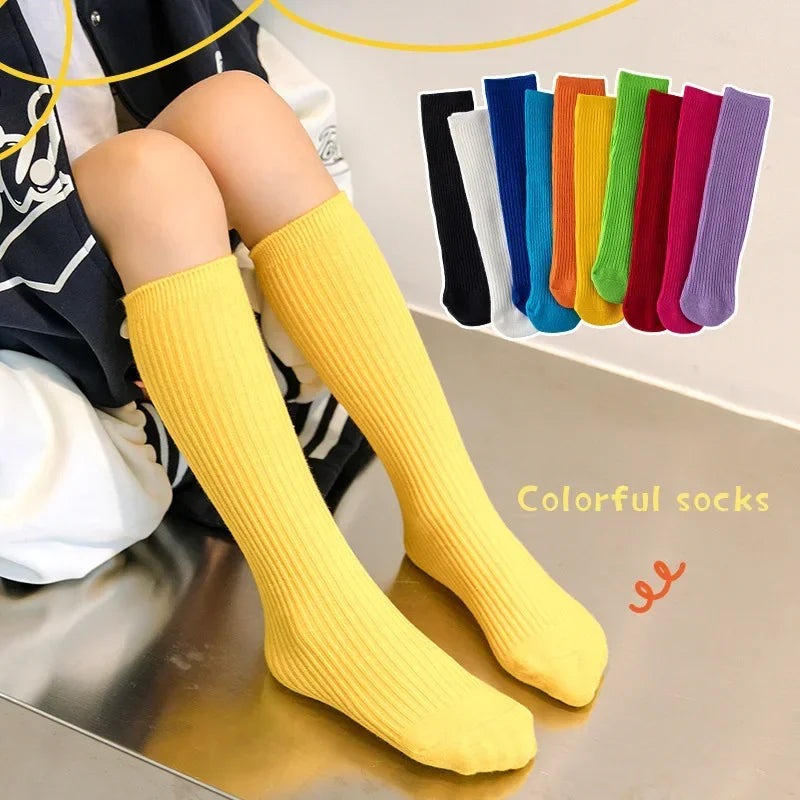 Solid Color Knitted Long Socks for Boy Girls Candy Color Knee High Socks Toddler Spring Autumn Soft Cotton Kids School Stockings