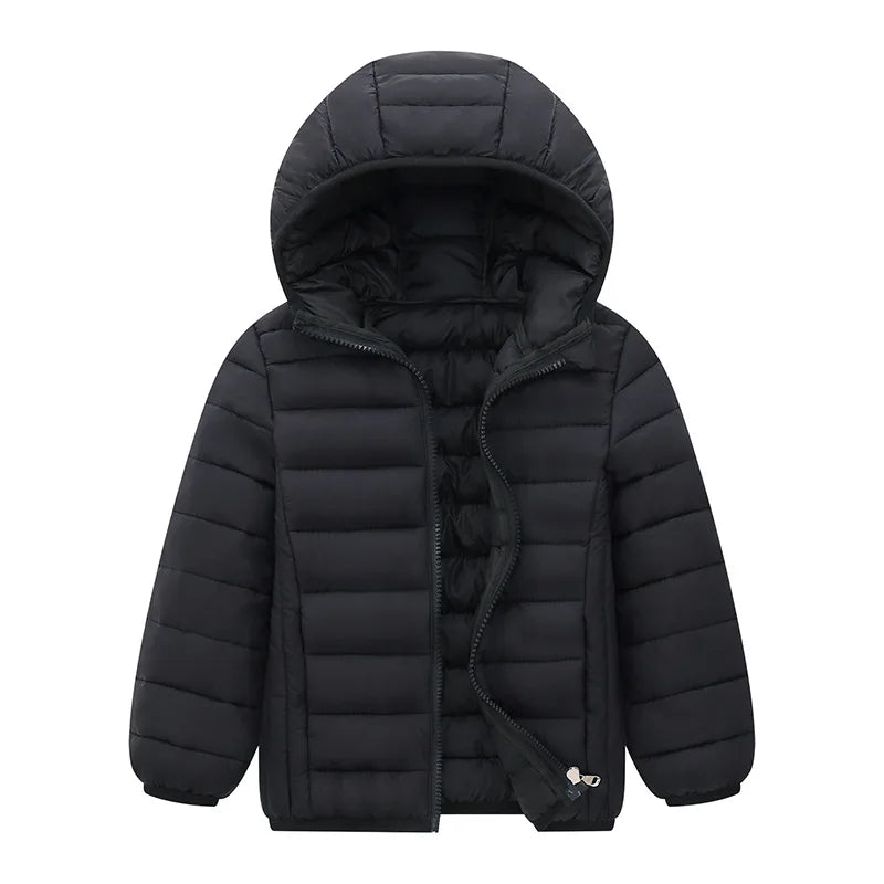 Kids Down Jackets For 3-14 Years Autumn Winter Boys Girls Warm Solid Down Coats Teens Hooded Zipper Outerwear Children Clothing