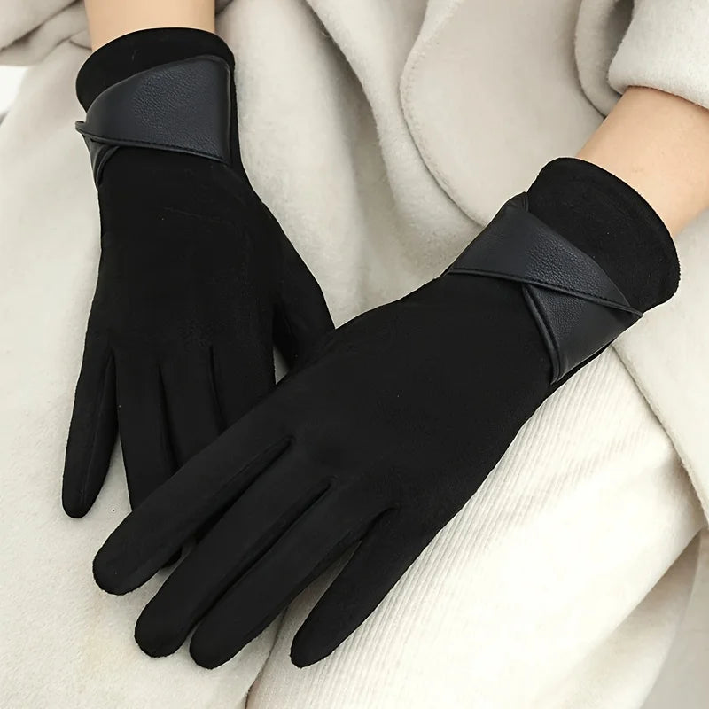 Women's Elegant Gloves - Winter Gloves with Bow Decorations, Suitable for Daily Wear