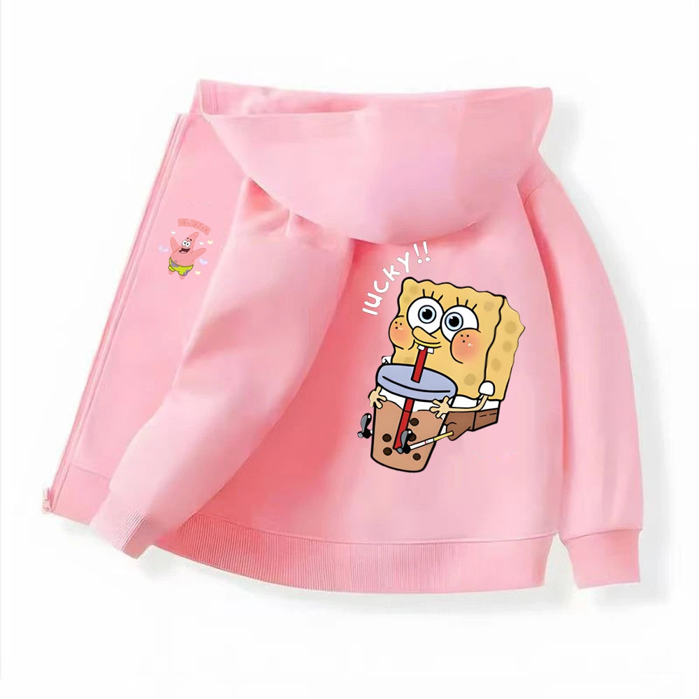 Hoodies Coat SpongeBob SquarePants Children gifts Zipper style Girls Boys Age 3-12 Kids Fashion black Pink fashion Sweatshirt