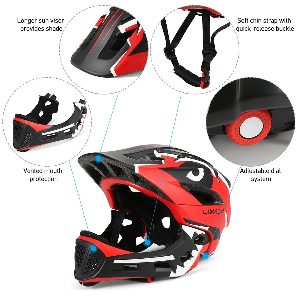 Lixada Kids Detachable Full Face Bike helmet Children's Sports Child Cycling mtb Motorcycle Skateboarding Roller Skating Helmet