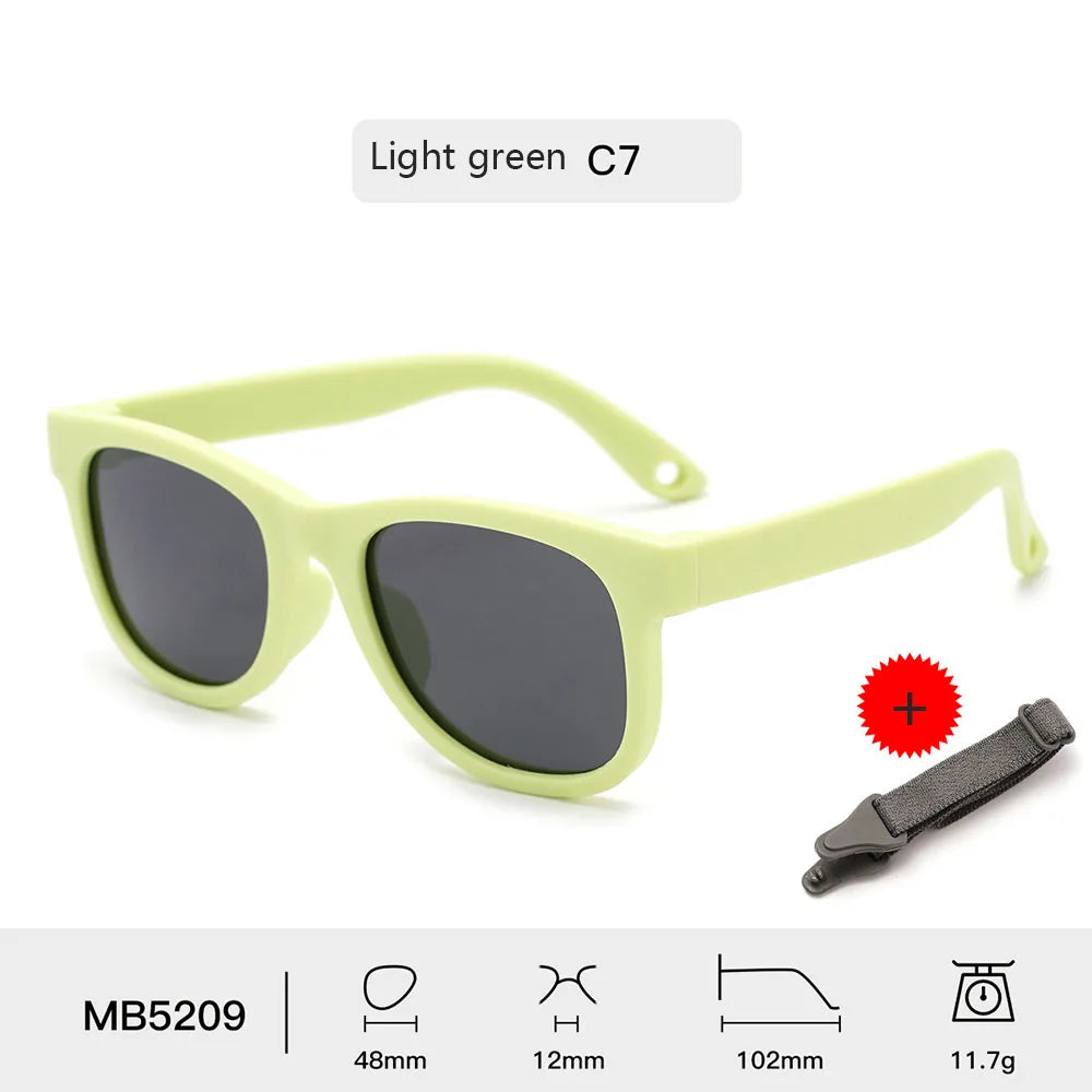 Children's Sunglasses for Boys Girls Bendable Flexible Polarized Sunglasses with Strap Square Silicone Frame Sunshade Glasses