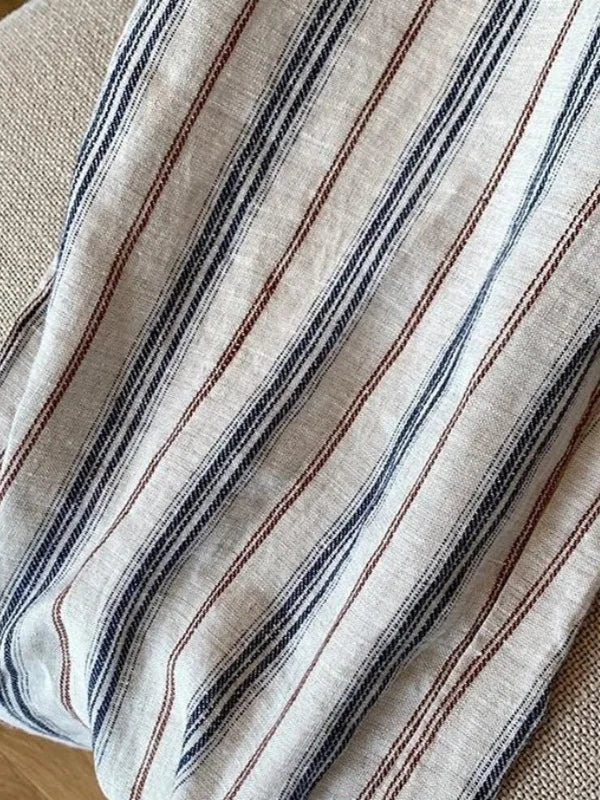 Casual Cotton Linen Wide Leg Pants Elastic Waist Striped Loose Lazy Sle Summer New Loose Straight Large Size Leisure Trousers