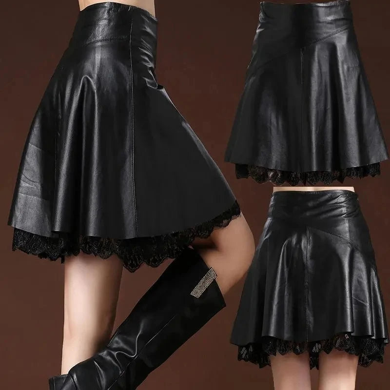 Women's PU Leather Skirt  New Ladies High-quality PU Leather Skirts A-line High Waisted Female Personality Super Hot Sexy