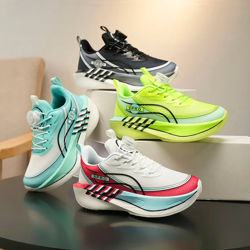 Kids Boys Rotary Buckle Running Shoes, Breathable Mesh, Shock-absorbing Thick Sole, Ideal for Sports & School Activities
