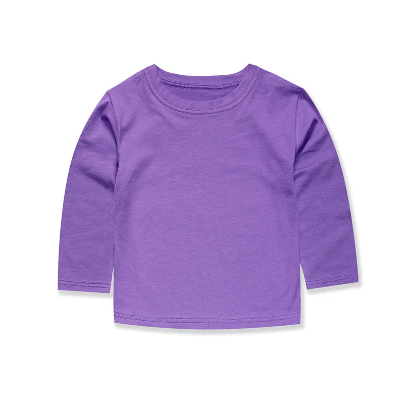 Basic White T Shirts for Kids Boys Girls 2 to 3 4 5 6 7 8 9 10 11 12 13 14 Years 100% Cotton Long Sleeve Plain Children Clothes