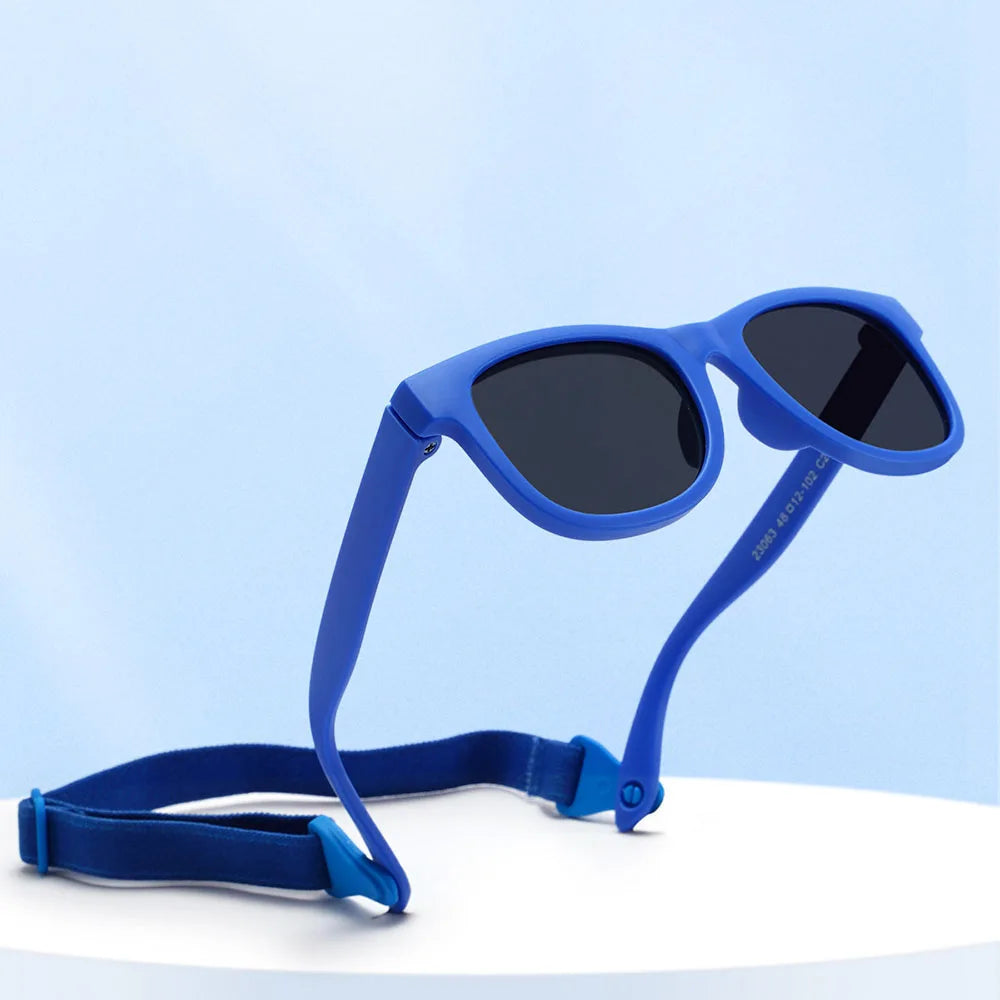 Children's Sunglasses for Boys Girls Bendable Flexible Polarized Sunglasses with Strap Square Silicone Frame Sunshade Glasses
