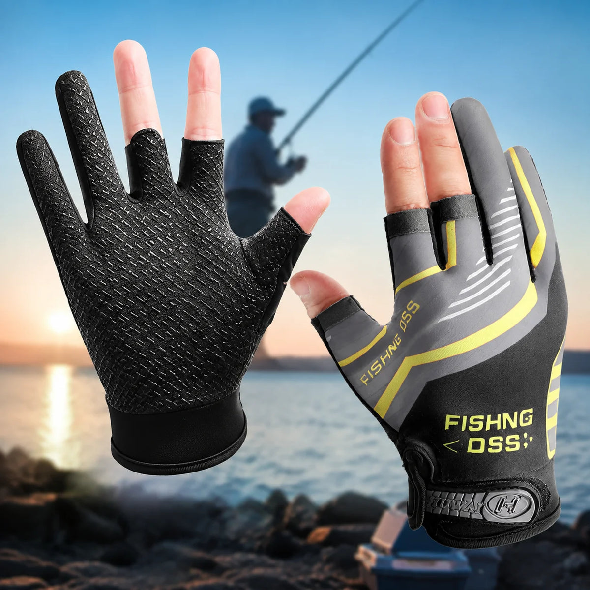 Fishing Gloves Men Summer Three Finger Cut UV Protection Cycling Gloves Anti Slip Breathable Lightweight Outdoor Sports Gear