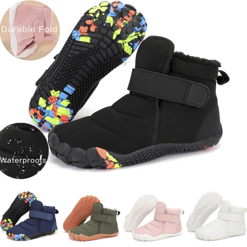 Kids 2025 New Wide Toe Barefoot Snow Boots Boys Girls Winter Minimalist waterproof Sneakers Girls Boys Non-Slip Warm Snow Boots