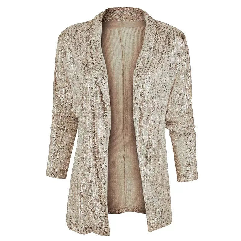 Spring Autumn Blazers Women Sequins Blazer Sequin Shimmer Jacket Top Casual Long Sleeve Glitter Party Shiny Lapel Coat Outerwear