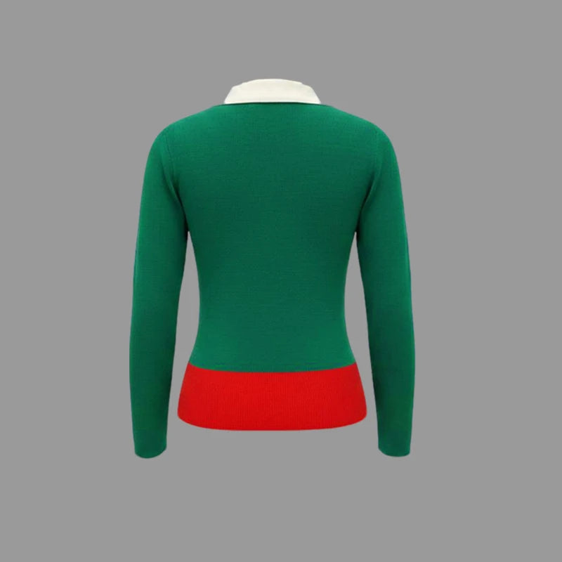 Modigirl Autumn Winter Knit Sweater Tops for Women 2025 Contrast Color Buttoned Skinny Woman Long Sleeves Pullovers Clothes
