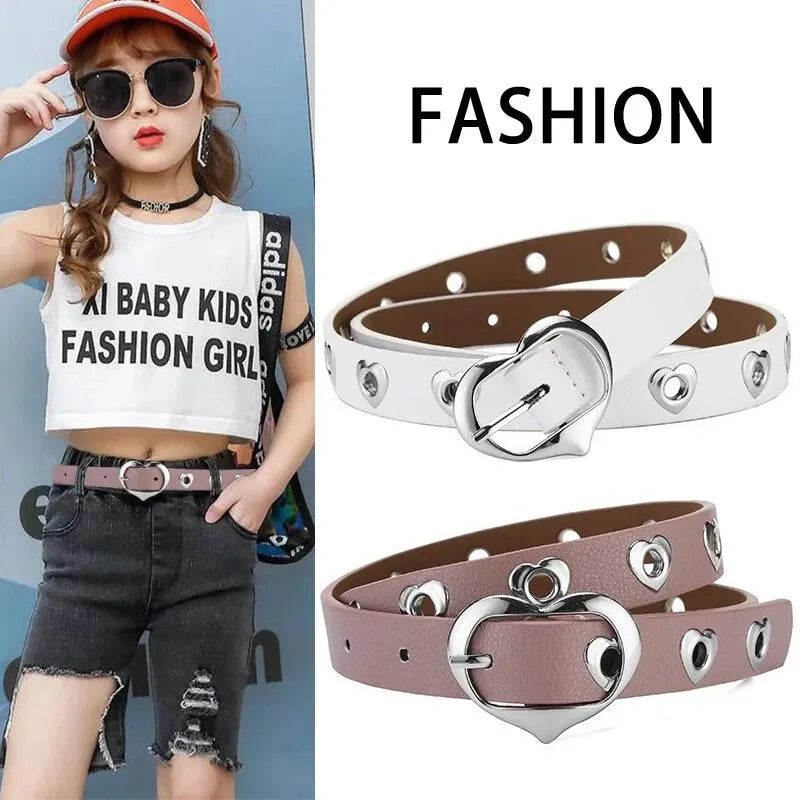 Children's Belt Fashion Heart Shaped Buckle Girls' Belt Student Thin Belt Cute Boys' Belt PU Belt School Supplies Teenager Belts