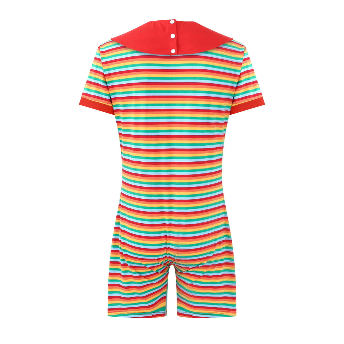 Men Striped Pajamas Bodysuit with Removable Bibs Nightgown Short Sleeve Shorts Bottom One-piece Loungewear for Casual Daily