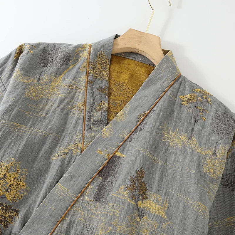 Autumn Kimono Men's Spring Robes with Long Pants Pajamas Set Home Clothes Cotton Loose Pijama Masculino Clothes
