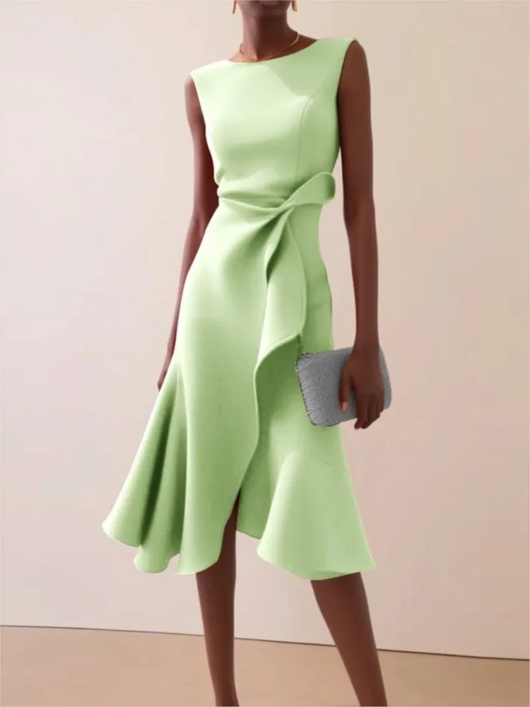 Woman's Foreign Style Party Prom Dress Summer Sexy Sleeveless Fashion Irregular Hem Midi Dresses Ladies Solid Color Vestidos