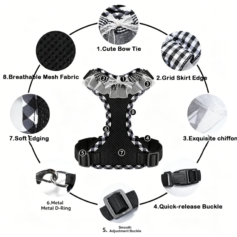 Pet Vest Harness Cute Lace Adjustable Pet Harness Soft Comfort Dog Vest Leash for Small Breed Puppies Daily Walking Stroll