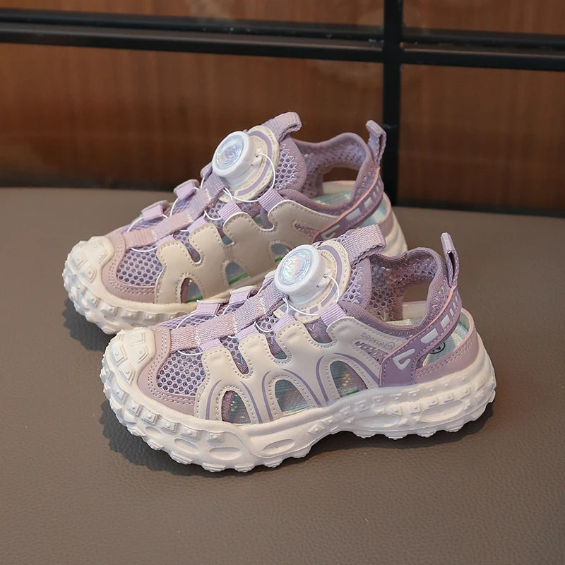 Children's Sports Sandals 3-18 Years Old Blue Hollow Breathable Boys Girls Casual Shoes Light Purple Soft Non-slip Kids Sneakers