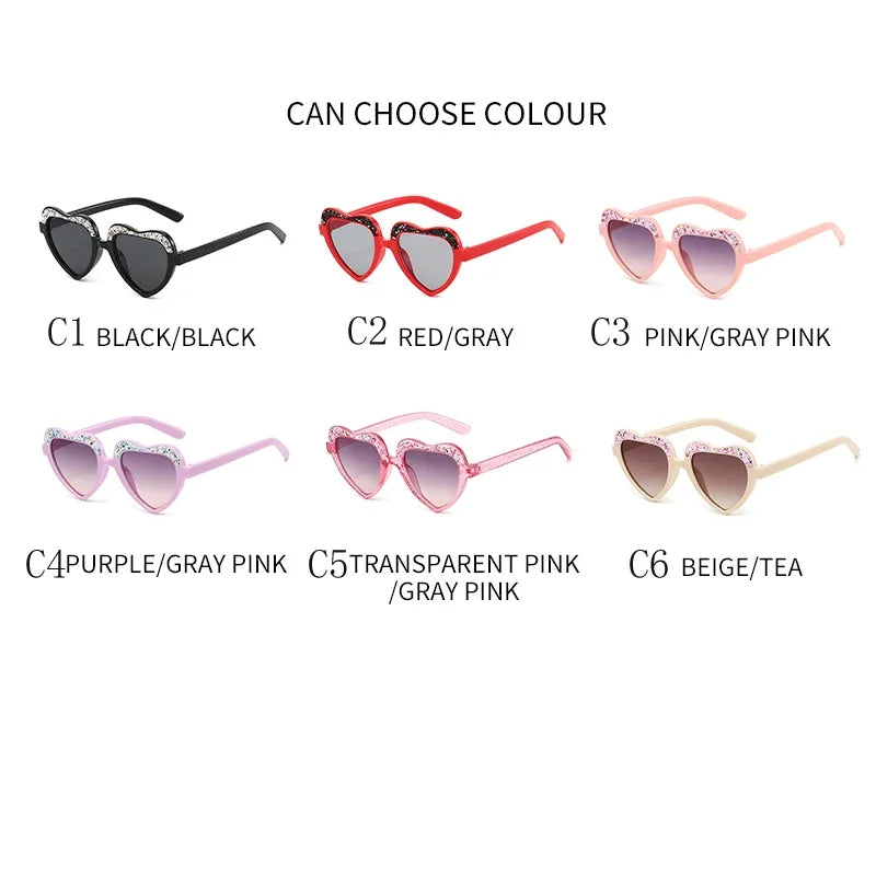 New Fashion Kids Sunglasses Vintage Sun Glasses Trend Retro Love Diamonds Eyeglasses Cute Heart Boys Girls Children Eyewear