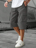 Men's 3/4-Length Cargo Shorts — Woven Twill Fabric, Multi-Pocket Casual Trousers. Non-Stretch Adult Apparel for Summer