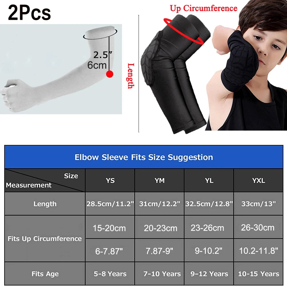 2Pc Kids/Youth 5-15 Year Sports honeycomb Compression Knee Pad/Elbow Pad Guards Protective Gear for Basketball Baseball,Football