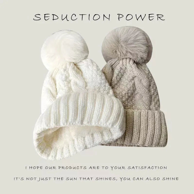 Women's Hats Autumn And Winter Thick Warm Fleece Yarn Hat Solid Color Knitted Hat Versatile Winter Thermal Knitted Hat Fashion