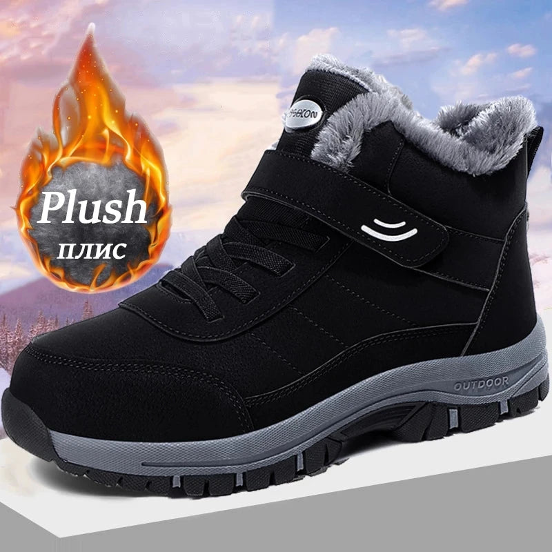 Leather Boots Men Women Shoes Waterproof Boot Man Plush Keep Warm Outdoor Ankle Boots Military Combat Boots Walk On Ice Sneakers