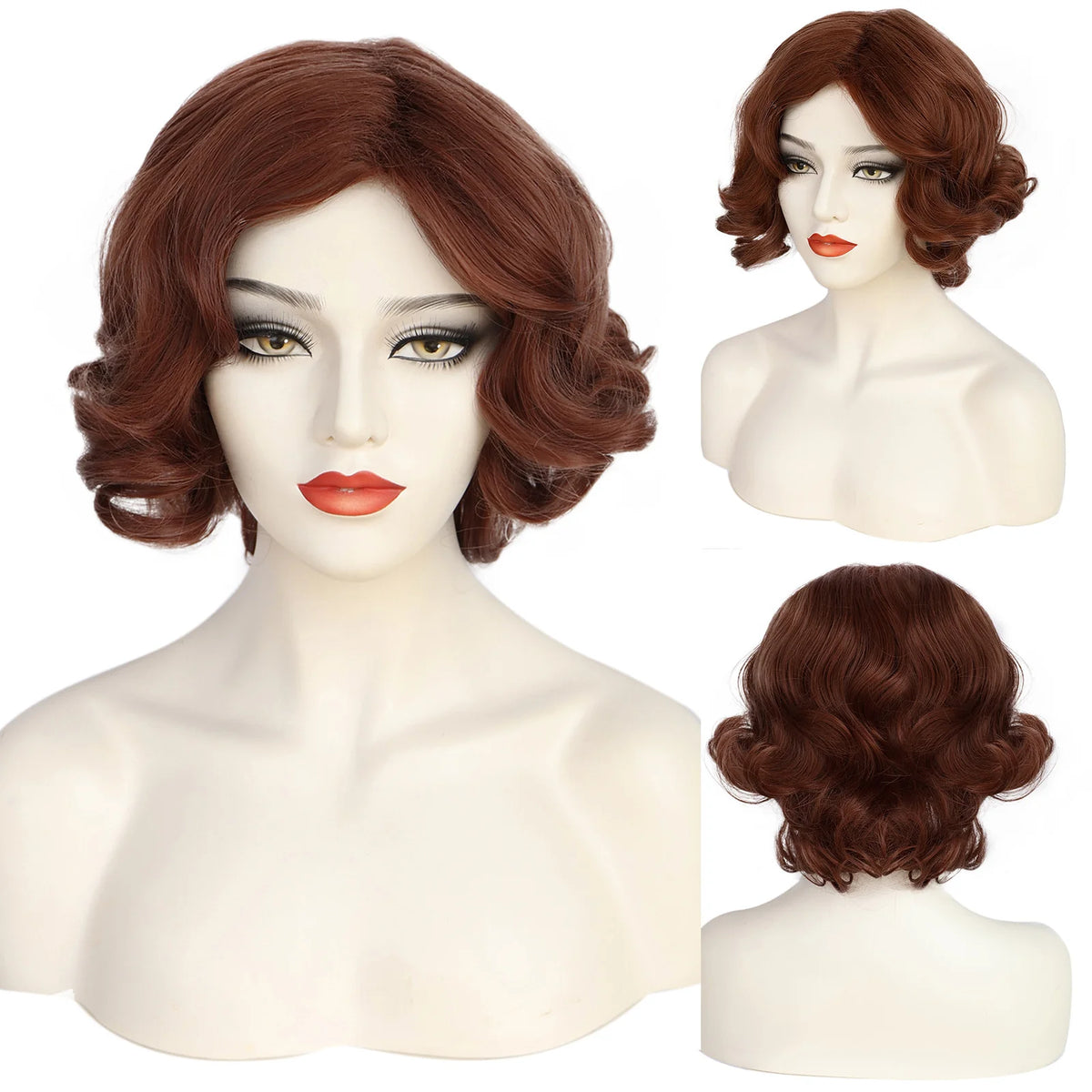 Women 1920s Wave Wig Vintage Flapper Multi Colored Cosplay Wig Synthetic Short Curly Hair Halloween Party Prop
