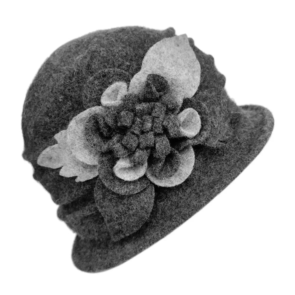 2025 Women's Autumn and Winter Wool Hat Hand-made 3D Flower Fedoras Basin Hats Hot Selling Floral Mixed Colors Wool Hats for Mom